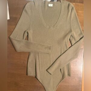Abercrombie & Fitch Olive Ribbed Sweater Bodysuit XL